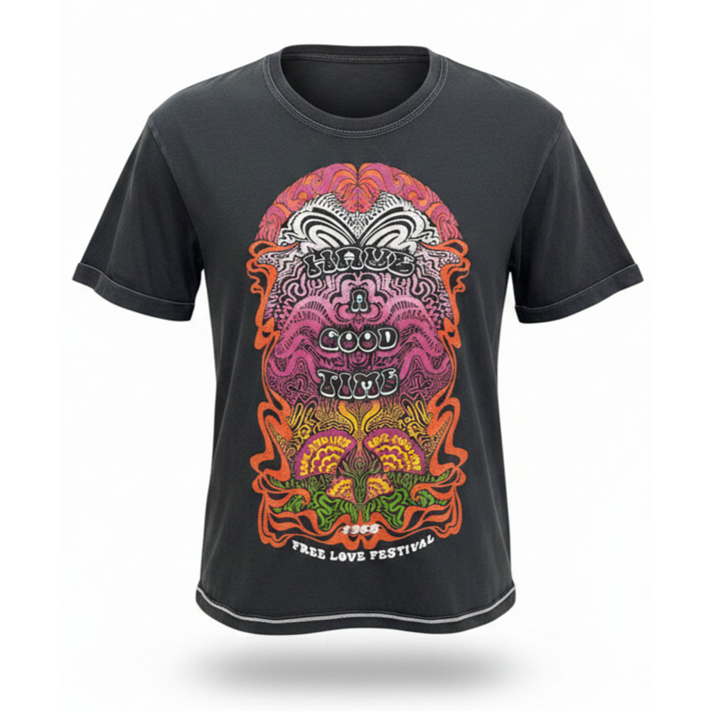 Project Social T Free Love Festival Psychedelic Graphic Tee One Size Washed EUC